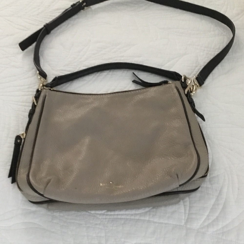 kate spade taupe and black leather crossbody shoulder bag